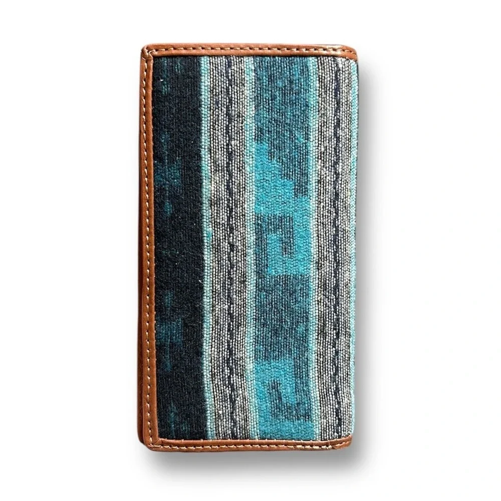 New Tony Lama Rodeo Wallet Blue Aztec Genuine Leather RFID Western‎ Checkbook